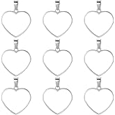SOFPLATE 1 Box 18Pcs Hollow Heart Charm Open Back Charms 304 Stainless Steel Silver Small 26mm Bezel Epoxy Resin Frame Pendant Charm Findings for Jewelry Making Charms Bracelets Earrings DIY Crafts