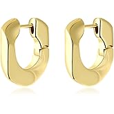 Gold Irregular Huggie Small Hoop Earrings for Women, Thick Geometric Gold Hoops
