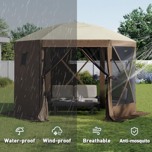 Aoxun 10x10ft Pop Up Gazebo with Screens, Instant Setup UV Protection Camping Canopy Tent, Brown image 16