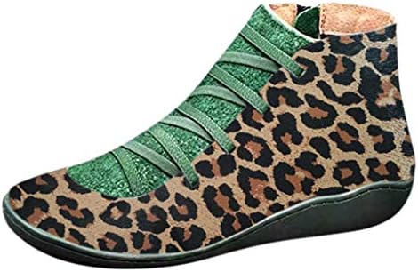 Pongfunsy Arch Support Boots for Women Flat Ankle Boots Faux Leather Boots Vintage Lace Up & Zipper Short Boot Shoes