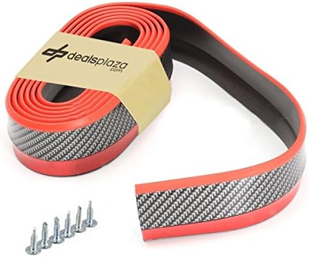 Dealsplaza Universal, Front Bumper Lip Chin Spoiler Carbon-Fiber car Splitter Lip, Rubber, Protector Waterproof Spoiler (2.5 Meters, Carbon Fiber W/Red