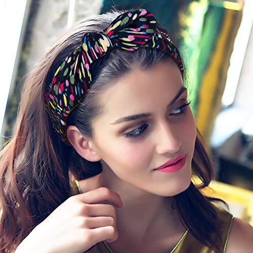 Dlala Women Headbands 6pcs Turban Headwraps Hair Band Bows Accessories for Fashion Or Sport (Boho Floral)