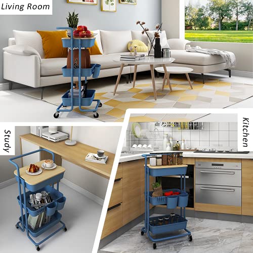 DTK 3 Tier Utility Rolling Cart With Cover Board, Rolling Storage Cart