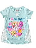 Shopkins Big Girls' Tee Shirt with Lace Accent Aqua