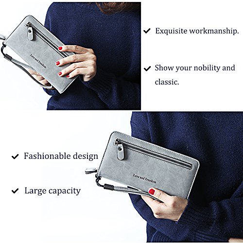 image for FIGROL Women Blocking Soft Leather Wallet,Credit Card Long Wallets Pho