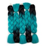 Forevery Braiding Hair Synthetic Ombre Hair Braiding Extensions High Temperature Fiber Crochet Twist Braids Black to Cyan Ombre Color (24