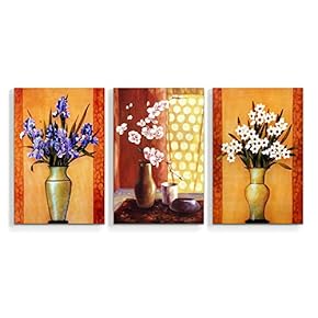 Canvas Wall Art Abstract Watercolor Vases Painting Artwork for Home Prints Framed - 16"x24" x 3 Panels