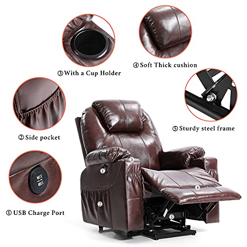 EASELAND Genuine Leather Power Lift Recliners Chair for Pregnant Woman