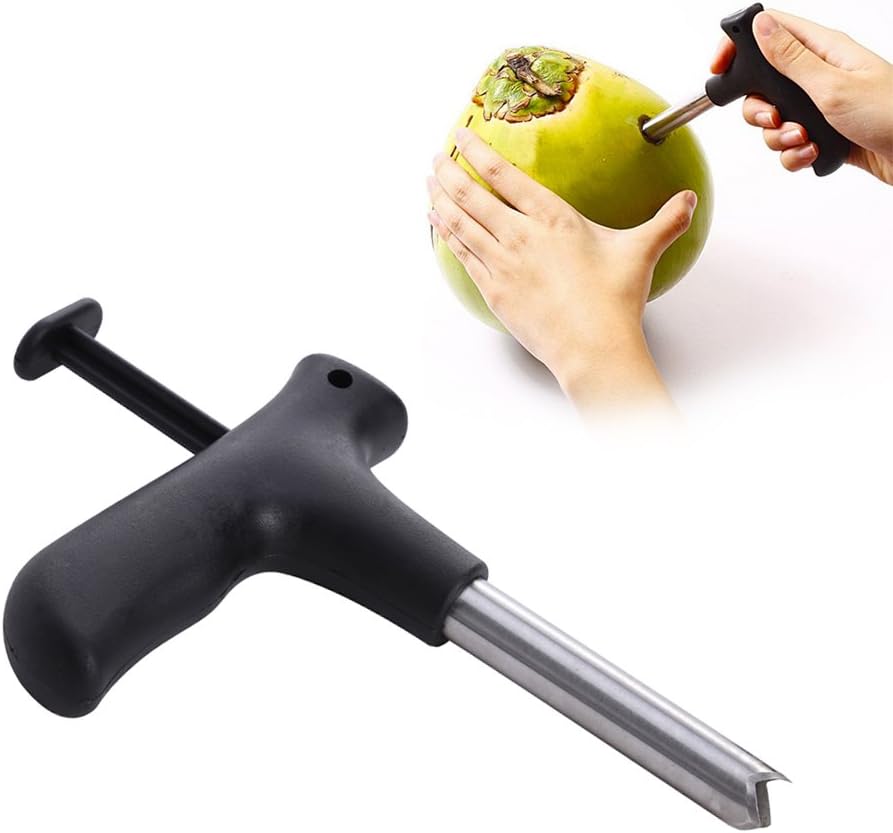 KELIGMEE New Stainless Steel Black Coconut Opener Bundle Drill Cutter Cleaning Stick Tap Hot, Black
