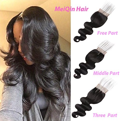 MeiQin Body Wave Lace Closure Free Part Virgin Hair Brazilian Body Wave Closure 14 inch 100% Hand Made Body Wave Unprocessed Human Hair Natural Color