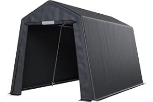 POLAR AURORA Outdoor Carport Canopy,7x12 ft Heavy Duty Canopy Shed,Metal Frame Storage She with Waterproof, UV Resistant Cover, 2 Rollup Zipper Doors for Backyard, Garden can Store Motorcycle, Garden Tools…