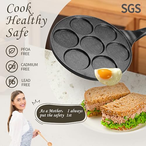 TERRIFI 7-Hole Nonstick Pancake Pan, PFOA-Free, Suitable for All Cooktops