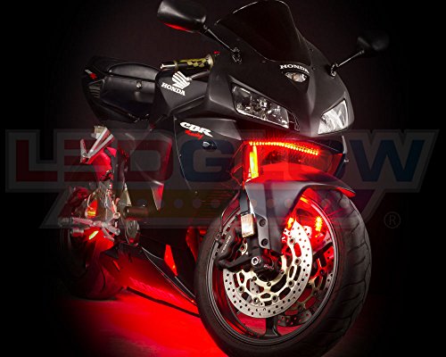 image for LEDGlow 16 Piece 282 LED Red Flexible Motorcycle Lighting Kit with Con