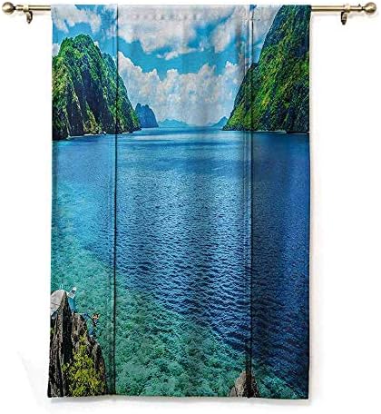 Homrkey Bedroom Windproof Roman Blinds Nature Scenic View Sea Bay and Mountain Islands in Palawan Philippines Idyllic Image Soft Texture W32 xL72 Blue Green White
