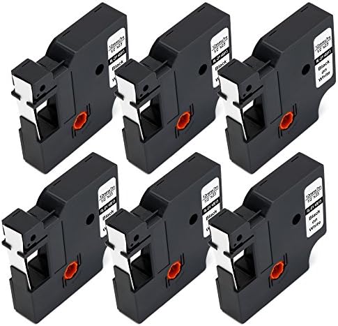 JetSir Compatible Replacement for DYMO D1 45013 Label Tape,6 Pack Black on White, Work for DYMO LabelManager 160 280 360D 210D 220P 450 420P PnP Wireless Label,12mm x 7m,1/2" x 23'2mm x 7m,1/2" x 23'