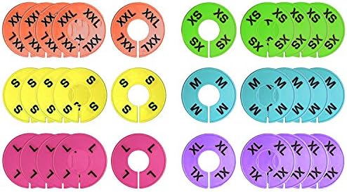 Closet Size Dividers [XS-XXL 36 Piece 6 colors] Clothing Round Hangers Rack Size Dividers