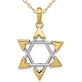 14K Yellow and White Gold Star of David Pendant Necklace with Chain