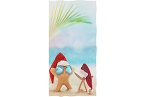 ZzWwR 3D Tropical Summer Beach Starfish in Santa Hat Christmas Soft Highly Absorbent Guest Large Home Decorative Hand Towels Multipurpose for Bathroom, Hotel, Gym and Spa (16 x 30 Inches)