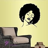 Wall Vinyl Decal Home Decor Art Sticker Beautiful Woman with Afro Hair Closed Eyes Beauty Hair Salon Room Removable Stylish Mural Unique Design