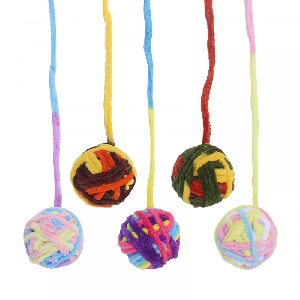 MiOYOOW Cat Toy Balls, 5PCS Colorful Cat Wool Balls with Bell Interactive Kitten Plush Teething Toys for Cats Play Indoor Accessories Present