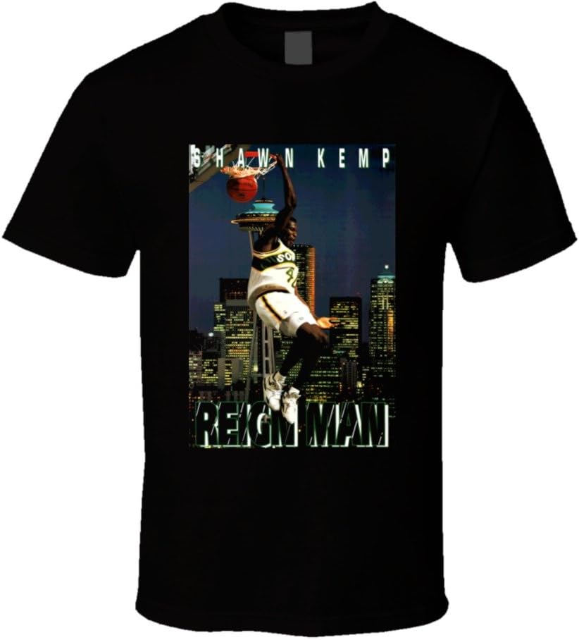 Retro Seattle Basketball Shawn Kemp Reign Man T Shirt Black