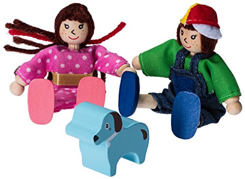Dragon Drew Wooden Dollhouse Furniture and Family Bundle: Including 1 Doll Family with Dog, 1 Patio Set and 1 Bathroom Set - Colorful Dollhouse Accessories Set - (20 PCS)