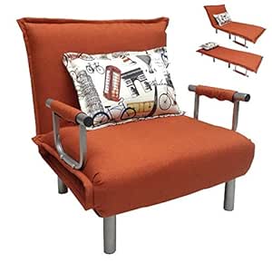 Sillón-cama plegable con cojín - Fantasía color naranja - Sillón-cama