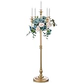 Sziqiqi 50 inch Antique Floor Candelabra Centerpiece Tall Candle Candelabra for Taper Candle and Floral Centerpiece Stand Wedding Party Event Decoration Home Living Room Decoration Gold