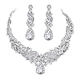 Wedding Bridal Teardrop Crystal Jewelry Sets for Women (1 Set Earrings,1 PCS Necklace)