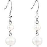 Freshwater Pearl Drop Dangle Earrings for Women with 925 Sterling Silver Hooks