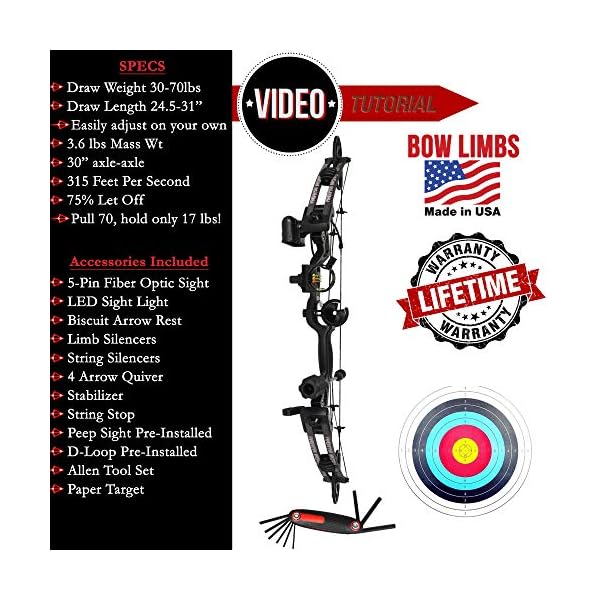 RAPTOR Compound Hunting Bow Kit LIMBS MADE IN USA Fully adjustable