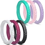 Rinfit Silicone Wedding Ring for Women 6/7 Rings Pack. Unique Set of Thin & Stackable. Designed Silicone Rubber Wedding Bands. U.S. Design Patent Pending. Size 4-9.