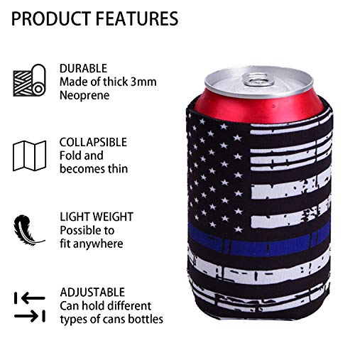 Slim Can Coolers For Slim Can +Can Cooler Sleeves For Standard 12oz Can, Collapsible Neoprene Insulated Drink Cooler Coolies Cover holder Can Coozies USA Flag Perfectly (2 pack)