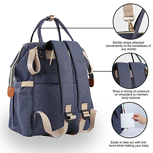 Diaper Bag Multi-function Baby Diaper Backpack Nappy Bags,Mom Dad Travel Backpack Large Capacity Baby bags With Insulated Pockets Stroller Straps for Baby Care (Blue) - Thumbnail 3