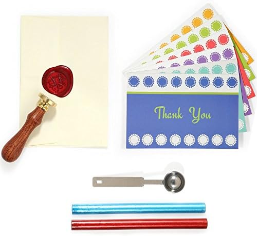 36 Folded Thank You Cards with Bright Colors and Elegant Chic, with BONUS Wax Stamp kit, 100% Refund Guarantee
