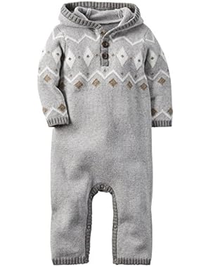Carter's Baby Boys' Hooded Fair Isle Jumpsuit - Grey - 9 Months