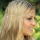 Aukmla Gold Small Coins Hair Chain Boho Festival Wedding Headpiece Head Chain Spring Summer Christmas Headchain Gold Hair Jewelry for Women and Girls