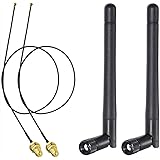 Bingfu M.2 WiFi Antenna 2.4GHz 5GHz 5.8GHz 3dBi MIMO RP-SMA Male (2-Pack) + 2 x 12 inch Ngff Ipex4 to Rp-SMA Cable for M.2 NG