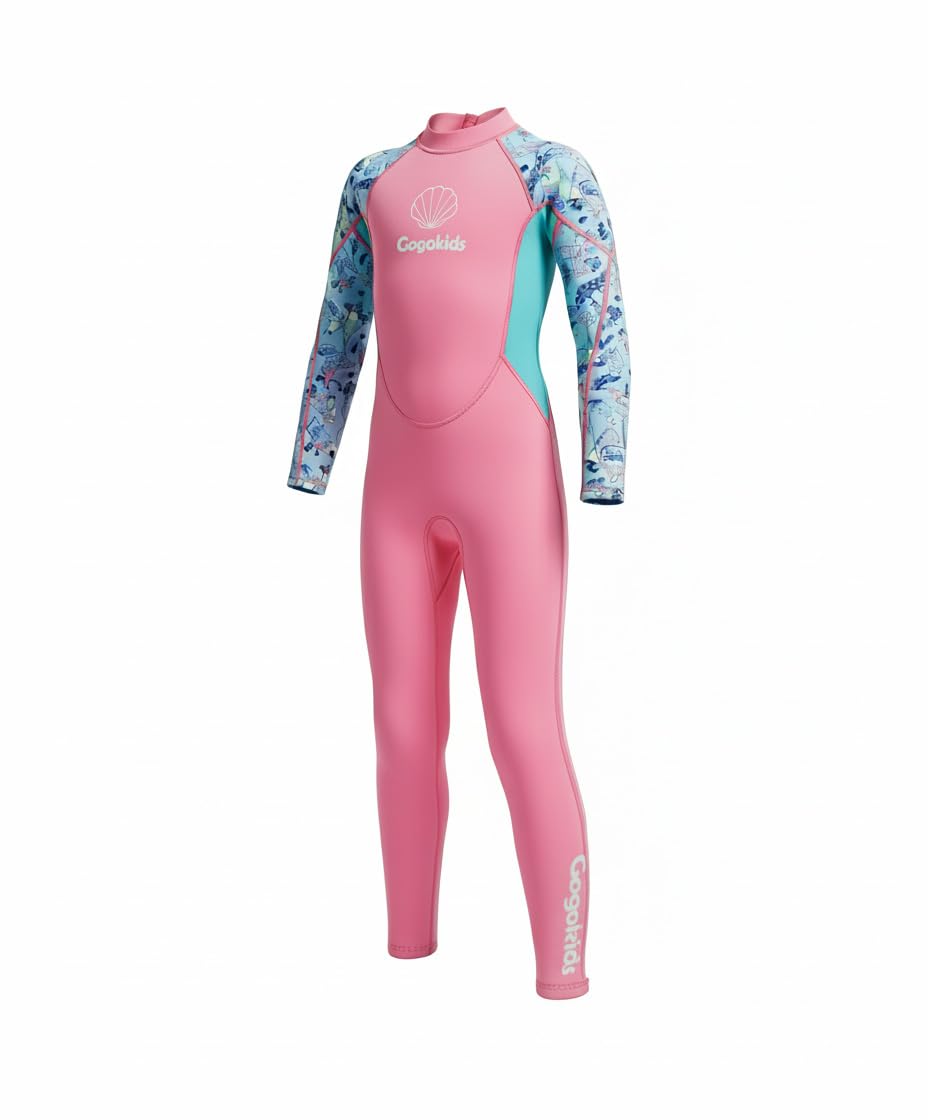 Gogokids Wetsuit Kids, 2.5mm Neoprene Thermal Swimsuit with UV Protection & Back Zipper, Full Wet Suits for Ages 3-10 Girls Boys Swimming in Cold Water, Surfing, Snorkeling