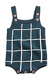 Newborn Baby Boys Girls Knitted Plaid Romper Strap Sleeveless Jumpsuit Bodysuit Dark Green