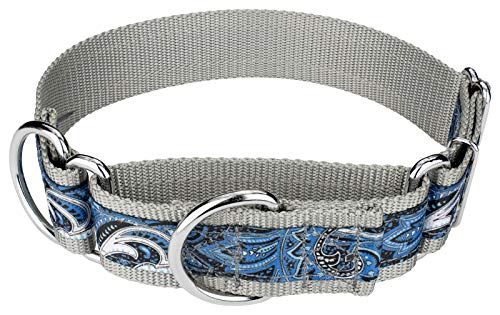 Country Brook Petz | 1 1/2 Inch Blue Paisley Exclusive Martingale Dog Collar - Medium