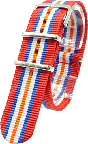 [2PiS] Nato Nylon ( Red / Blue / White / Orange : 18mm ) Interchangeable Replacement Watch Strap Band 55-1-18