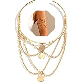 Rannyrena Punk Disc Star Charm Pendant Upper Arm Cuff Irregular Pearl Chain Tassel Armlet Layered Wedding Bridal Bangle Bracelet for Women and Girls