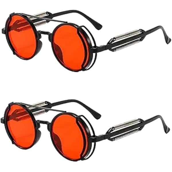 Retro Iron Pierced Sunglasses (Red) Unisex Steampunk Red Lens Sunglasses: Retro 90s Unisex Goggles - Etsy main image 2