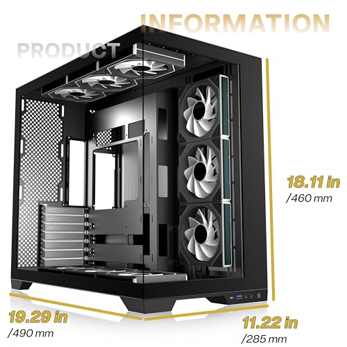ANSAITE ATX PC-Gehäuse 9×120 mm ARGB PWM-Lüfter vorinstalliert ，Mid-Tower Gaming PC-Gehäuse, Panorama-Gehärtetes Glas Schwarz Computer-Gehäuse mit Typ-C, 360mm Radiator Unterstützung，H-D9 (Schwarz) 10
