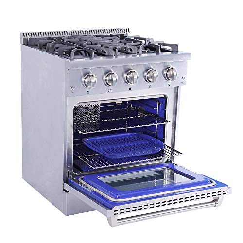 Thor Kitchen HRG3080U 30" Freestanding Professional Style Gas Range with 4.2 cu. ft. Oven, 4 Burners, Convection Fan, Cast Iron Grates, and Blue Porcelain Oven Interior, in Stainless Steel
