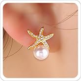 Starfish Earrings for Women Gold Silver Plated Stud Earring Mermaid Summer Beach Accessories Dainty Pearl Earring Boho Ocean Earrings Vacation Jewelry