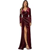 keosin Long Sleeve Velvet Dress for Women Bridesmaid Dresses 2025 V Neck Formal Evening Dress with Slit