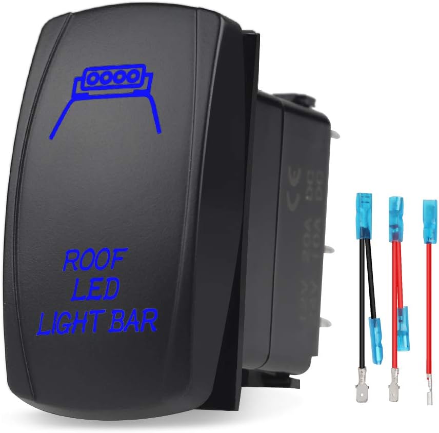 WATERWICH Roof Led Light Bar Illuminated Rocker Toggle Switch Waterproof Jumper Wires Set DC 20A 12V/10A 24V 5pin ON-Off/SPST Toggle Rocker Switch Auto Truck Boat Marine RV (Blue)