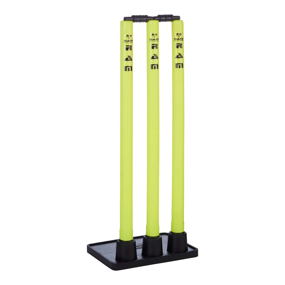 Ram Cricket Plastic Flexi Cricket Stumps with Bails - Rubber Base Cricket Wickets in 2 sizes – Junior 27” & Senior 28” Tall Stumps – Cricket Training Equipment - Suitable for Indoor and Outdoor use